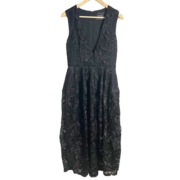 Nicholas Black Mosaic Lace Ball Sleeveless V-Neck Midi Dress Size 8 - Picture 4 of 15